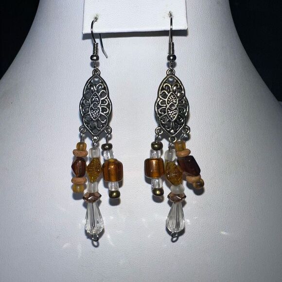 Silver Tone and Faceted Bead Boho Earrings - Picture 1 of 5